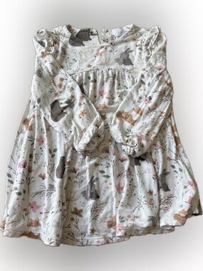 Angel Dear BabyWoodland Animal Long Sleeve Dress - White with Pink & Brown